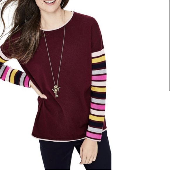 Boden Berwick Maroon Striped Sleeve Sweater - Picture 3 of 13